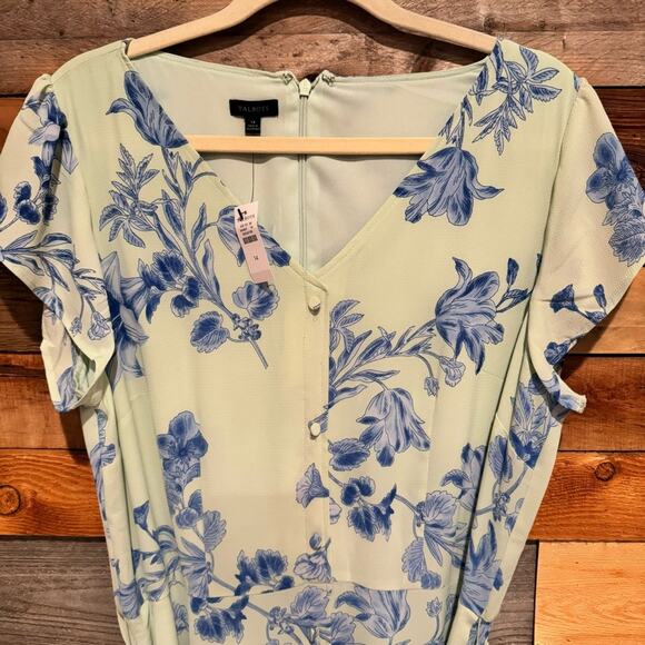 NWT Talbots Bright Floral Short Sleeve Button Front Midi Dress Green/Blue Sz 14 - Picture 3 of 14